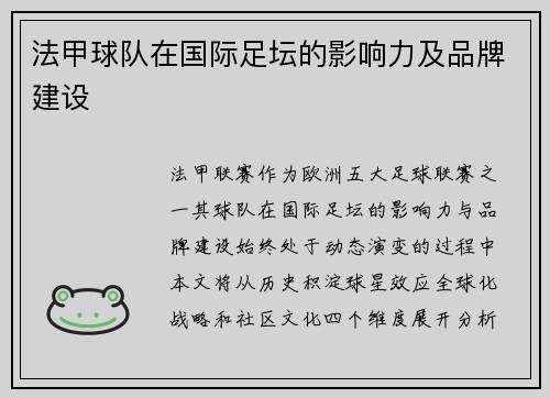法甲球队在国际足坛的影响力及品牌建设
